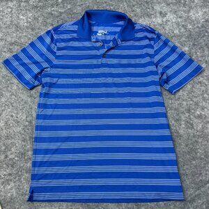 Nike Golf Polo Shirt Mens M Blue White Striped Dri Fit Athletic Short Sleeve